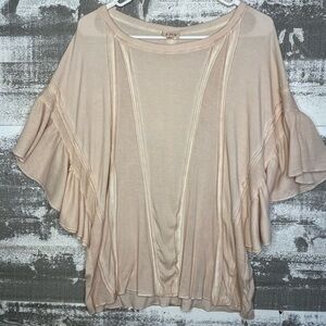 POL Blush Ribbed Tee with ruffled Sleeves